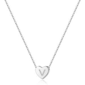 Initial Heart Necklace for Girls Women Silver V